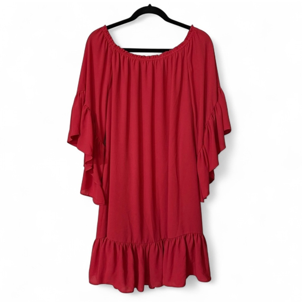 White House Black Market Red Off-The-Shoulder Ruffle Sleeve Dress Size M - Picture 11 of 11